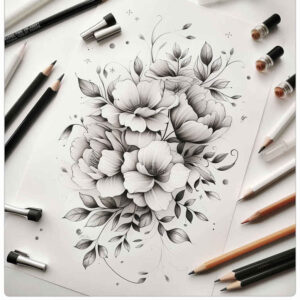 delicate-flowers tattoo design ideas concise airy composition determination and power