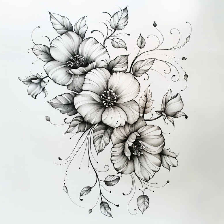delicate-flowers tattoo design ideas gentle angle airy composition symbol of endurance