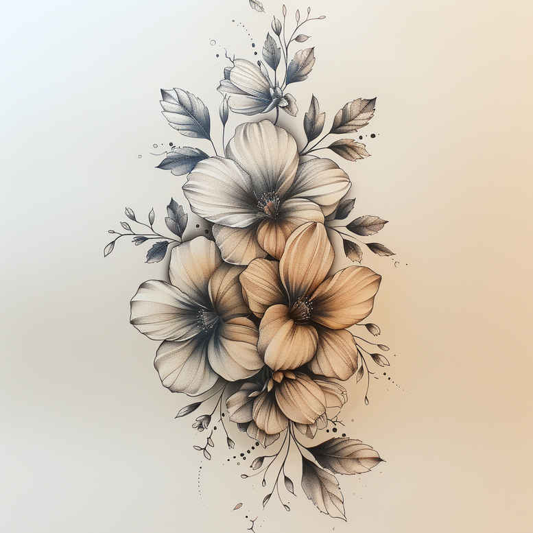 delicate-flowers tattoo design ideas single dot airy composition symbolising courage