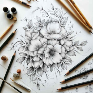 delicate-flowers tattoo design ideas fine dot blooming for scapula