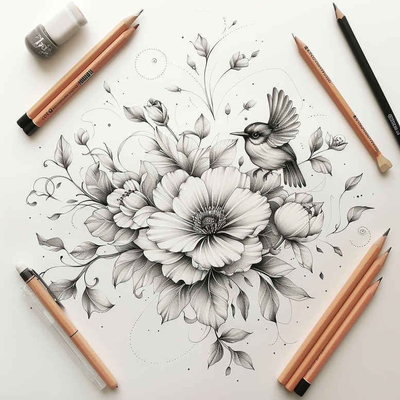 delicate-flowers tattoo design ideas monochrome blooming symbol of determination