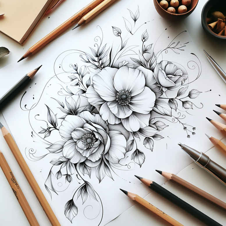 delicate-flowers tattoo design ideas outline only delicate stems for heel
