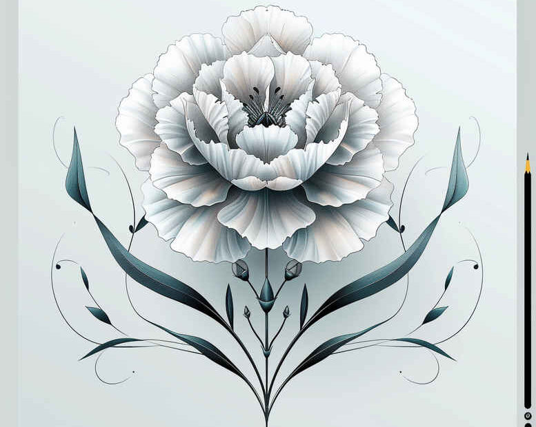 Black and grey flower tattoo design with a central bloom, leaf and vine accents; a project idea suitable for cover-up.