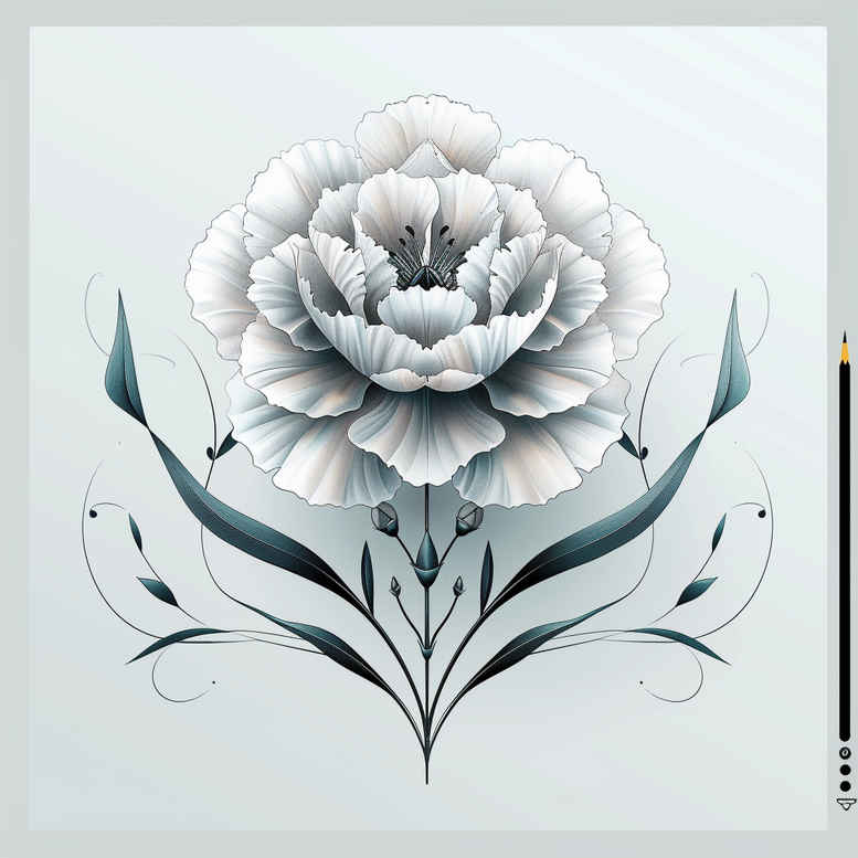 Black and grey flower tattoo design with a central bloom, leaf and vine accents; a project idea suitable for cover-up.