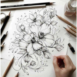 delicate-flowers tattoo design ideas gentle angle floral silhouettes for upper chest