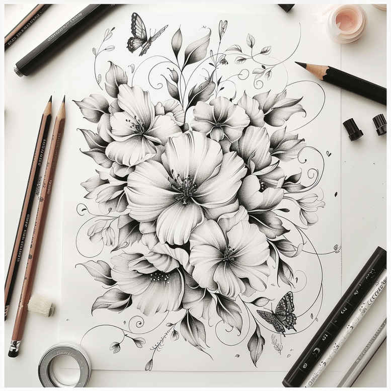 delicate-flowers tattoo design ideas minimalist flowing lines embodying determination