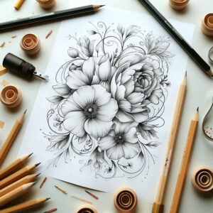 delicate-flowers tattoo design ideas monochrome flowing lines for hip