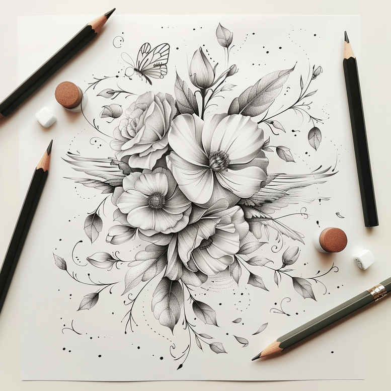 delicate-flowers tattoo design ideas uncluttered graceful for behind ear