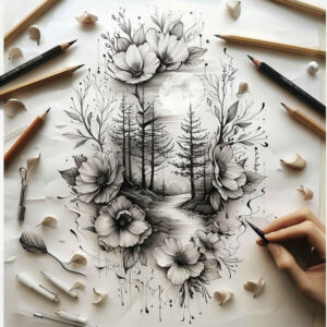 delicate-flowers tattoo design ideas thin line harmonious symbol of strength