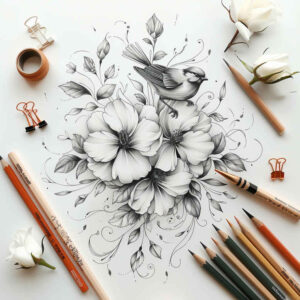 delicate-flowers tattoo design ideas modest light gradients for behind ear