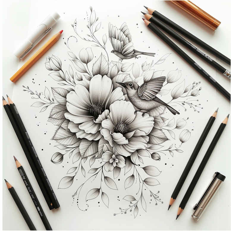 delicate-flowers tattoo design ideas dotwork light gradients for upper chest