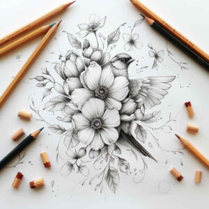 delicate-flowers tattoo design ideas open space light gradients symbolising endurance