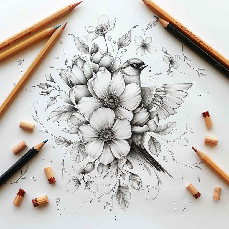 delicate-flowers tattoo design ideas open space light gradients symbolising endurance