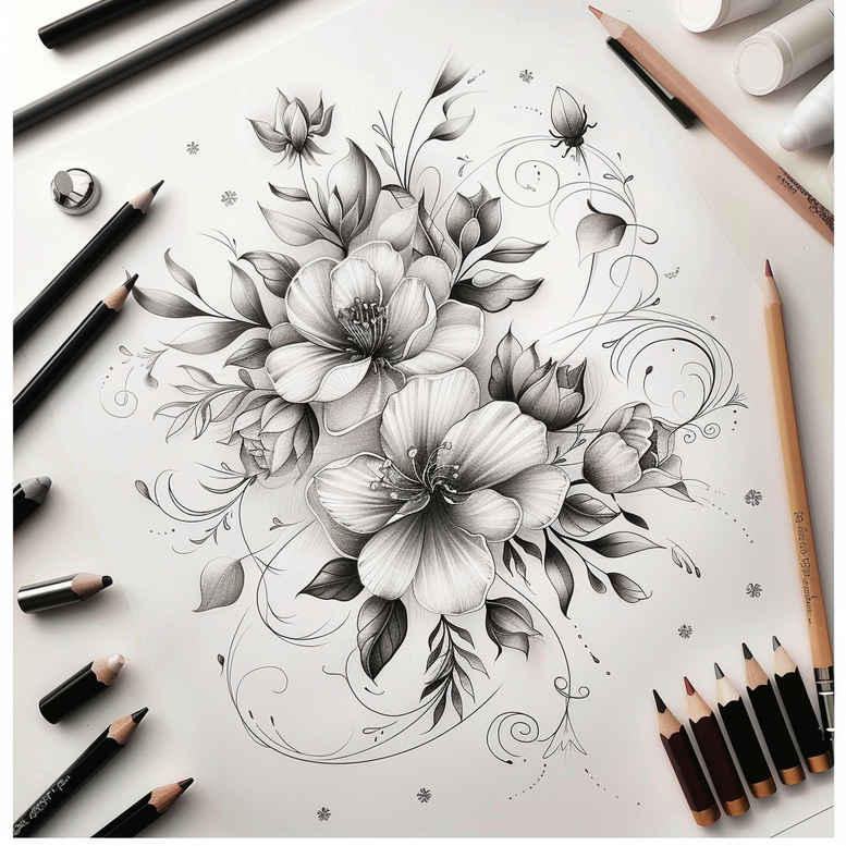 delicate-flowers tattoo design ideas miniature naturalistic for neck