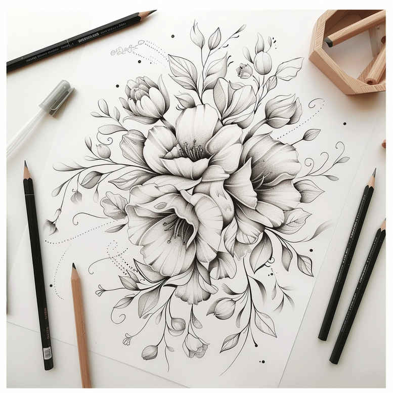 delicate-flowers tattoo design ideas clean stroke organic shapes for back of neck
