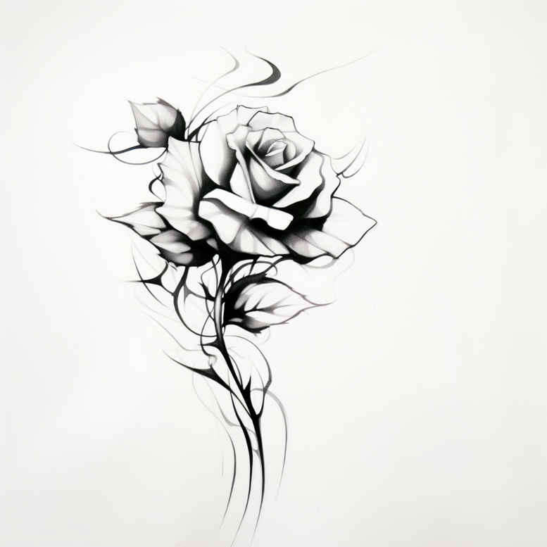 Black and grey rose with stem and leaves — tattoo design concept, a project idea; suitable for cover-up.