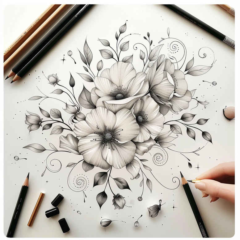 delicate-flowers tattoo design ideas unembellished ornamental for shin