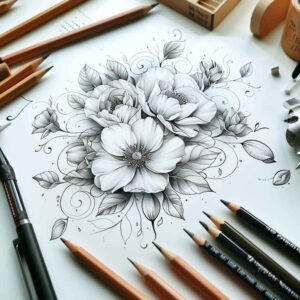 delicate-flowers tattoo design ideas no background refined for back shoulder