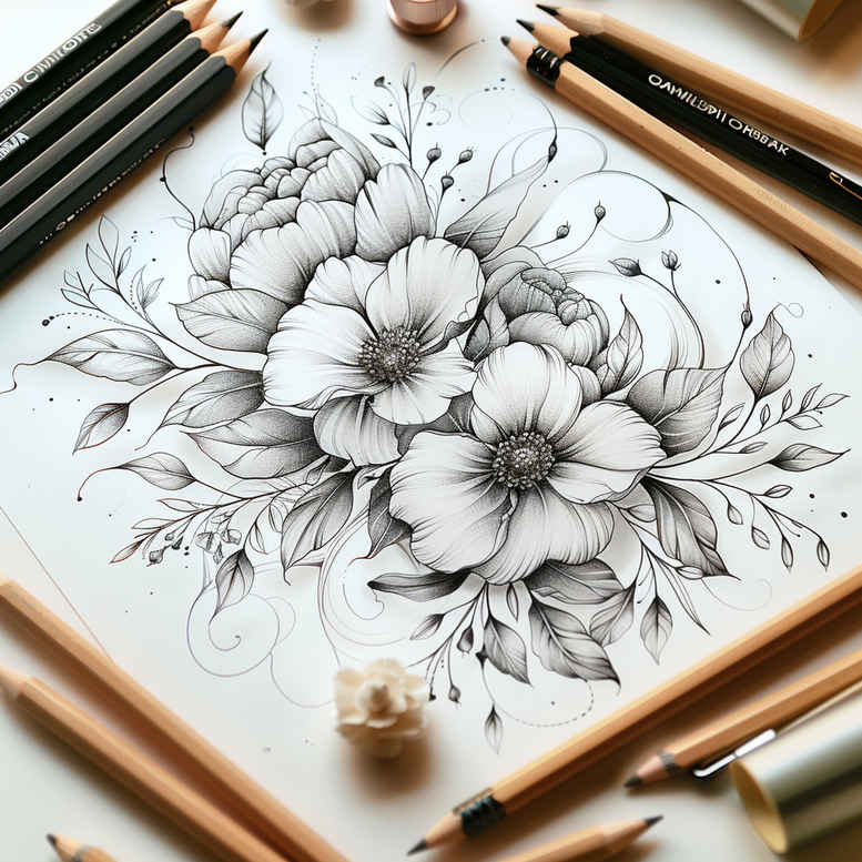 delicate-flowers tattoo design ideas no shading refined for chest
