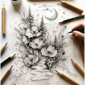 delicate-flowers tattoo design ideas open space soft edges for chest