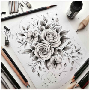 delicate-flowers tattoo design ideas elemental soft shadows for shin