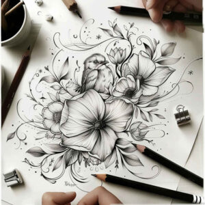 delicate-flowers tattoo design ideas compact soft shadows perseverance and power