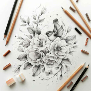 delicate-flowers tattoo design ideas negative space subtle color for stomach
