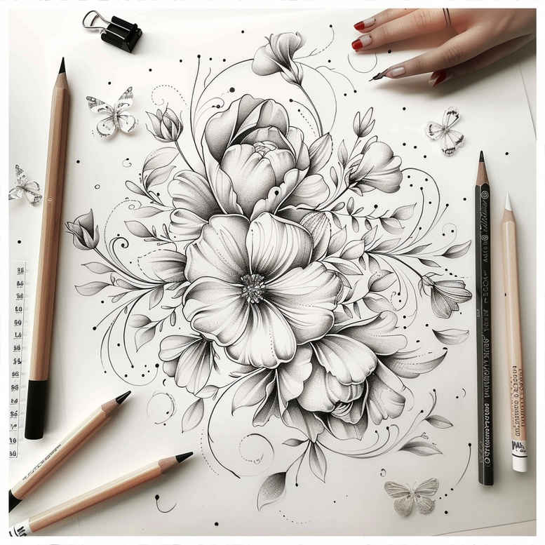 delicate-flowers tattoo design ideas few strokes subtle highlights embodying determination