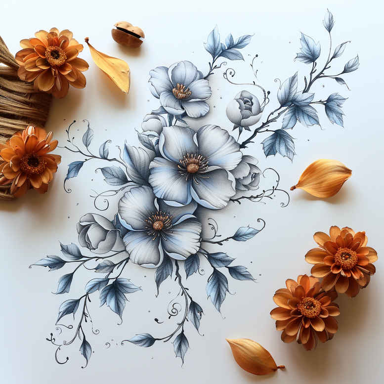 delicate-flowers tattoo design ideas thin script subtle shading for lower chest