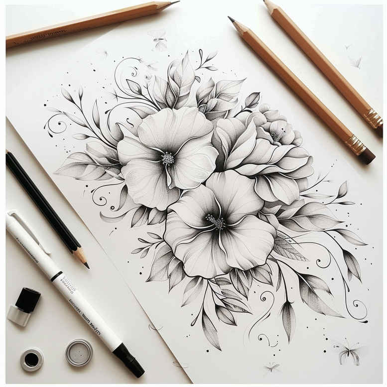delicate-flowers tattoo design ideas thin script tender for triceps