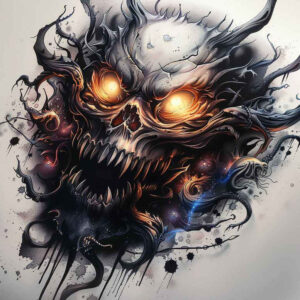 chaos-demon – tattoo design ideas free ai generated – realism-depth-illusion – for-knee – Gallery: demons-inkby-ai