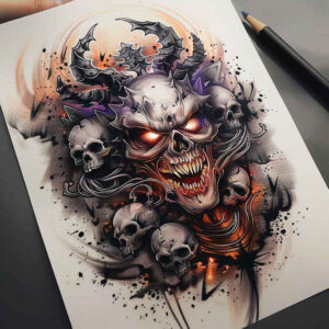 cursed-demon – tattoo design ideas free ai generated – neotraditional-artistic-contrast – for-heel – Gallery: demons-inkby-ai