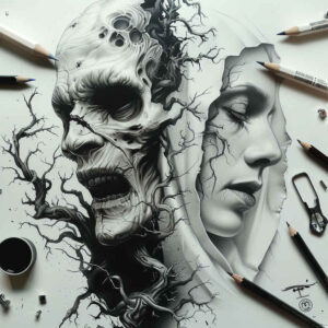 dark-silhouette – tattoo design ideas free ai generated – abyss – for-lower-leg – Gallery: demons-inkby-ai