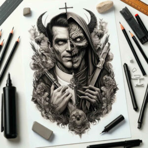 demon-lord – tattoo design ideas free ai generated – surrealism-psychedelic – for-triceps – Gallery: demons-inkby-ai
