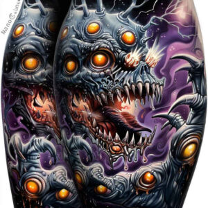 demon-with-tail – tattoo design ideas free ai generated – distorted – for-lower-thigh – Gallery: demons-inkby-ai