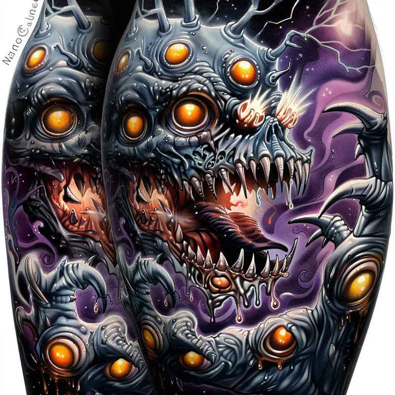 demon-with-tail – tattoo design ideas free ai generated – distorted – for-lower-thigh – Gallery: demons-inkby-ai