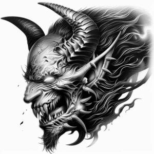 demonic-apparition – tattoo design ideas free ai generated – surrealism-distorted-perspective – for-toe – Gallery: demons-inkby-ai