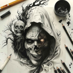 demonic-aura – tattoo design ideas free ai generated – neotraditional-sharp-edges – for-full-back – Gallery: demons-inkby-ai