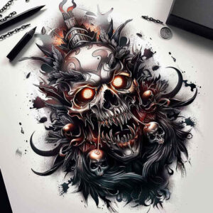 demonic-creature – tattoo design ideas free ai generated – surrealism-shifting-shapes – for-abdomen – Gallery: demons-inkby-ai