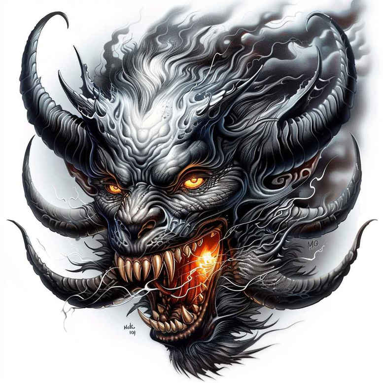 demonic-entity – tattoo design ideas free ai generated – neotraditional-subtle-tone – for-spine – Gallery: demons-inkby-ai