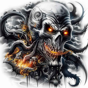 demonic-figure – tattoo design ideas free ai generated – surrealism-chromatic-aberration – for-forearm – Gallery: demons-inkby-ai