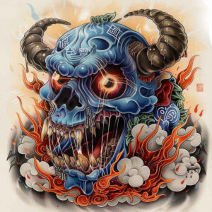 demonic-power – tattoo design ideas free ai generated – neotraditional-enhanced-color – for-ribs – Gallery: demons-inkby-ai