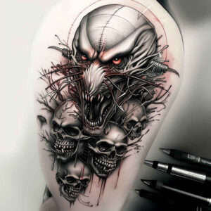 demonic-shadow – tattoo design ideas free ai generated – neotraditional-refined-lines – for-lower-back – Gallery: demons-inkby-ai