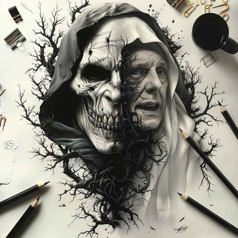 fanged-demon – tattoo design ideas free ai generated – neotraditional-intricate-shading – for-elbow – Gallery: demons-inkby-ai
