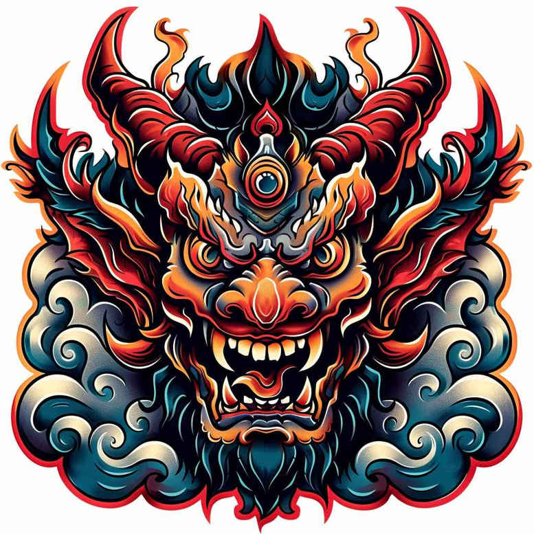 fiery-demon – tattoo design ideas free ai generated – surrealism-fragmentation – for-shoulder – Gallery: demons-inkby-ai