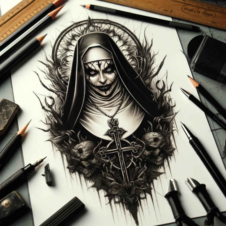 figure-from-shadow – tattoo design ideas free ai generated – ruin – for-full-back – Gallery: demons-inkby-ai