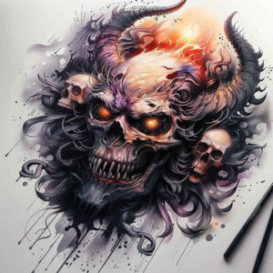 horned-demon – tattoo design ideas free ai generated – neotraditional-enhanced-shading – for-knee – Gallery: demons-inkby-ai