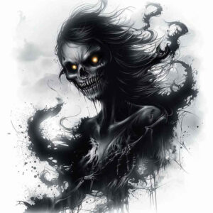 infernal-entity – tattoo design ideas free ai generated – neotraditional-solid-blacks – for-shoulder-blade – Gallery: demons-inkby-ai