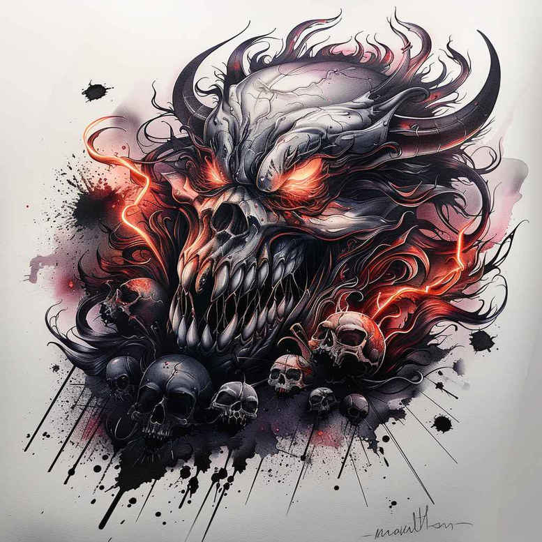 infernal-entity – tattoo design ideas free ai generated – surrealism-psychic-energy – for-behind-ear – Gallery: demons-inkby-ai