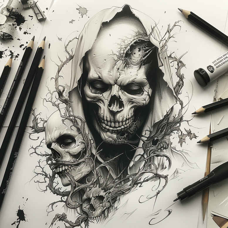 infernal-motif – tattoo design ideas free ai generated – madness – for-upper-chest – Gallery: demons-inkby-ai